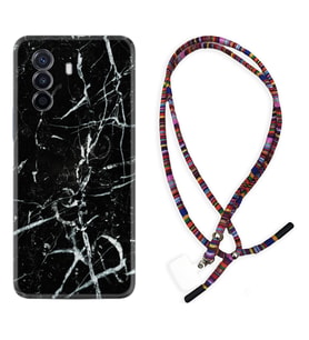 Huawei Nova Y70 Y90 Nova 9 SE  Kılıf Boyun Asklı Rasta Silikon Black Marble 3 1382