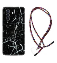 Huawei Nova Y70 Y90 Nova 9 SE  Kılıf Boyun Asklı Rasta Silikon Black Marble 3 1382