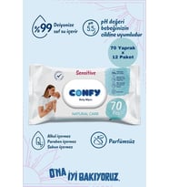 Sensitive Islak Mendil,%99 Saf Su İçeriği, Kokusuz ve Hipoalerjenik, Hassas Ciltler İçin, 840 Yaprak (12 Paket), Plastik Korumalı Kapak