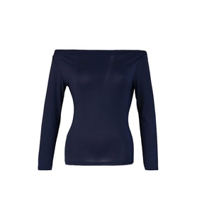 Moda Kayık Yaka Örme Slim Düz Desen Casual Günlük Regular Uzun Kol Bluz (Lacivert)