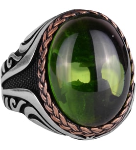 925 Ayar Gümüş Yüzük - Sentetik Taş Gümüş Yüzük - El Yapımı Yüzük (Sentetik Peridot)