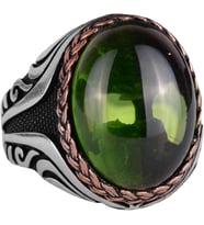 925 Ayar Gümüş Yüzük - Sentetik Taş Gümüş Yüzük - El Yapımı Yüzük (Sentetik Peridot)