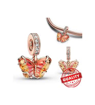Pembe ve Sarı Murano Camı Tarz Kelebek Sallantılı Charm