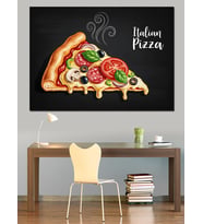 İtalyan Pizza Dilimi El Çizimi Dekoratif Kanvas - Mdf Ahşap Tablo