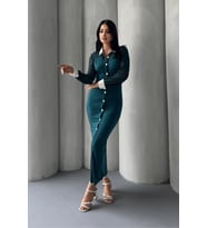 Düğme Detaylı Tül Elbise - ZÜMRÜT YEŞİL (Zümrüt Yeşili)