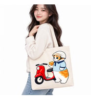 Kırmızı Motorlu Kurye Kedi Baskılı Kanvas Çanta 35x40 cm – 260 Gr