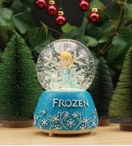 Frozen Temalı Büyük Boy  Püskürtmeli Işıklı ve Müzikli Kar Küresi-Mavi