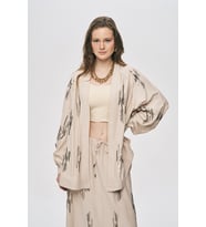Kadın Glow Payet Ve Boncuk İşlemeli Oversize Viskon Kimono (Açık Bej)