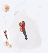 BK Gift Kişiye Özel Tam Boy Kız ve Kedi Karikatürlü Beyaz Mutfak Önlüğü-1