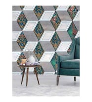 Dreamwall 3D Çini Taş Küp Desenli Silinebilir Tekstil Duvar Kağıdı (Çok Renkli)