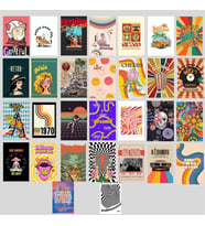 Psychedelic Retro Poster, Indie Kolaj Poster Seti, Dekoratif Poster Kolaj Seti, Çerçevesiz Hediyelik Poster - 30 Adet - 10cm X 15cm