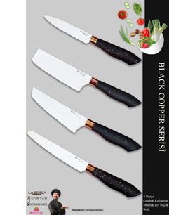 Black Copper Serisi Mutfak Bıçak Seti Et Ekmek Sebze Şef Bıçağı 4 Lü Set ( Mft-854)