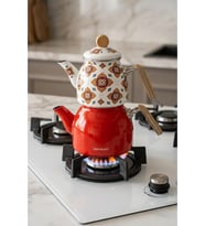 Bambum Unique - Bambu Kulplu Emaye Çaydanlık Takımı Turuncu