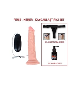 18,5 cm Belden Bağlamalı Titreşimli Realistik Testissiz Dildo Penis Set