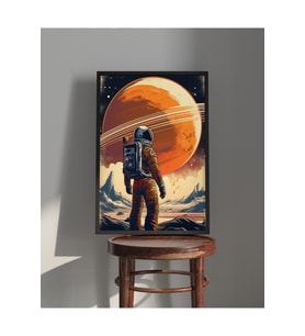 Tablo  Ahşap Çerçeveli Tablo  Çerçeveli Poster  Astronot ve Mars, Gezegen , Uzay Temalı Tablo