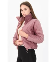 Neşeli Butik Kadın Yüksek Yaka Fermuar Detaylı Cepli Kışlık Kadife Mont NB7154