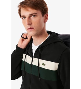 Lacoste Men's Classic Fit Colour-Block Fleece Hoodie Organik Pamuk Renk Bloklu Fermuarlı Sweatshirt Siyah