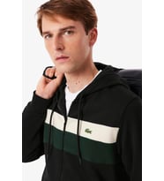 Lacoste Men's Classic Fit Colour-Block Fleece Hoodie Organik Pamuk Renk Bloklu Fermuarlı Sweatshirt Siyah
