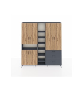 Arges Dolap 13 Raflı 3 Çekmeceli 6 Kapaklı 220x30x243 Antrasit-Çam/Antrasit