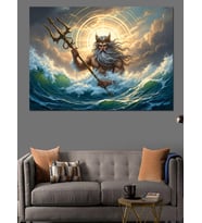 Denizde Şahlanan Poseidon Ve Atları Dekoratif Kanvas - Mdf Ahşap Tablo