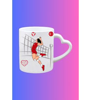 Voleybol Temalı Kadın Oyuncu Baskılı Kalpli Kulp Kupa Bardak Çay Kahve Fincanı-1