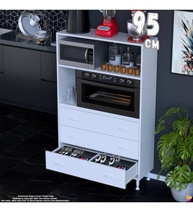 Eliusta Velar 95 cm 3 Çekmeceli Mikrodalga Fırın Mutfak Erzak Dolabı Çok Amaçlı Banyo Dolabı 95x150x32 cm