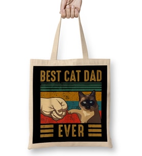 Retro Vintage Best Cat Dad Ever Fathers Day Siamese Cat Gift Bez Çanta Uzun Saplı