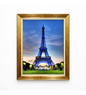 Tablore Paris Eyfel Kulesi Manzaralı Gece Işıklı Altın Çerçeve Tablo