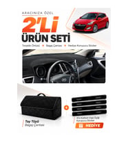HYUNDAİ İ30 (2012-2016) Uyumlu Torpido Örtüsü + Tay Tüyü Bagaj Çantası + Sticker Seti - Siyah