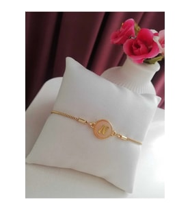 Altın Sedef Ayarlanabilir Kadın Gold Asansörlü N Harf Bileklik (Karışık)