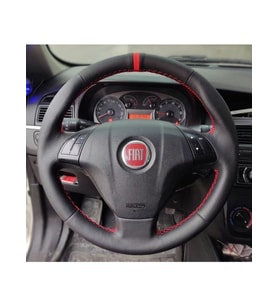 Fiat Linea (Tuşlu) Araca Özel Dikmeli Direksiyon Kılıfı NOKTA DÜZ KIRMIZI YÜZÜKLÜ