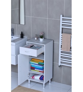 Eliusta Taha 40 cm 3 Bölmeli Beyaz Çok Amaçlı Dolap 2 Raflı Banyo Mutfak Dolabı 40x88x32,5 cm Düzenleyici
