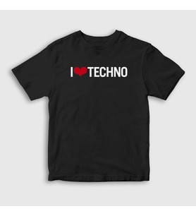 Presmono Unisex Çocuk Beyaz I Love Techno T-Shirt 543347tt (Siyah)