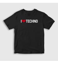 Presmono Unisex Çocuk Beyaz I Love Techno T-Shirt 543347tt (Siyah)