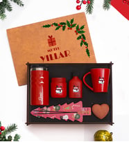 Yeni Yıl Tasarımlı Ahşap Kutu Premium Hediye Seti (Termos + Mum + Kupa + Kolonya)