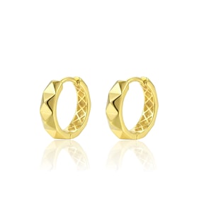 925 Ayar Gümüş küpe Üzeri Altın Kaplama Prizma Dokulu Modern Halka Küpe SGTL13188GOLD