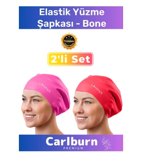 Premium Su Geçirmez Sızdırmaz Renkli Silikon Yüzücü Havuz Deniz Bone Elastik Yüzme Şapkası 2'li Set