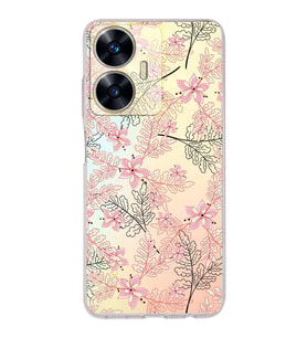 PrintiFy Realme C55 Uyumlu Kamera Korumalı Floral Kırmızı Tasarımlı Şeffaf Silikon Kılıf