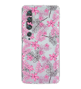 Xiaomi  Mi Note 10  Kamera Korumalı Kapak Floral Pembe Tasarımlı Şeffaf  Kılıf
