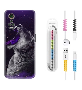 General Mobile GM 21 Pro GM 22 Pro Plus Kılıf Kablo Koruma Spiral Silikon Purple Leopar 1750