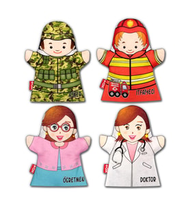 4 Parça Tox Meslekler El Kukla Set , Eğitici Oyuncak