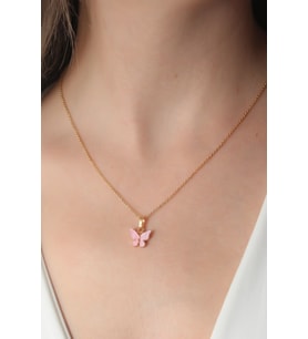 Pembe Renk Kelebek Figür Kadın Kolye