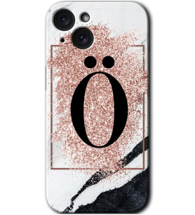 İphone 15 Plus Kılıf HD Desen Baskılı Kılıf - Pembe Mermer Desenli Ö Harfi