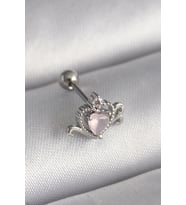 316L Çelik Gümüş Renk Pembe Mineli Kalp Zirkon Taş Detay Tragus Piercing 5886 - SSSSSS2225-307