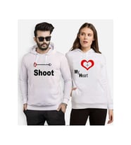 Tshirthane Shoot My Heart  Sevgili Kombinleri Kapüşonlu Kombini (Beyaz)