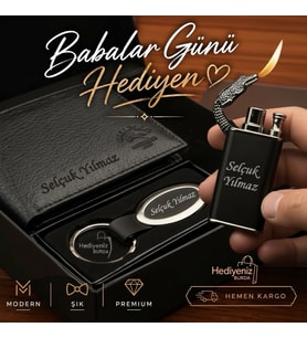 Hızlı Kargo İsme Özel Hakiki Deri Erkek Cüzdan Çakmak ve Anahtarlık Hediye Seti, Sevgiliye, Eşe, Babaya, Arkadaşa Kişiye Özel Hediye