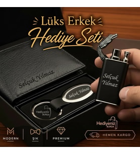 Hızlı Kargo İsme Özel Hakiki Deri Erkek Cüzdan Çakmak ve Anahtarlık Hediye Seti, Sevgiliye, Eşe, Babaya, Arkadaşa Kişiye Özel Hediye