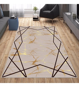 Vizon Gold Detaylı Yıkanabilir Kaymaz Taban Leke Tutmaz Modern Salon Halısı ve Yolluk