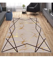 Vizon Gold Detaylı Yıkanabilir Kaymaz Taban Leke Tutmaz Modern Salon Halısı ve Yolluk