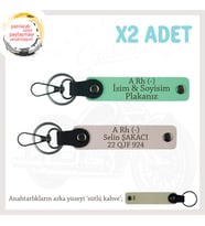Motorcu Tarzına, İsim Plaka ve A Rh (-) Kan Grubu Yazılı Hediyelik x2 Anahtarlık Set, Yeşil-Pudra-SK